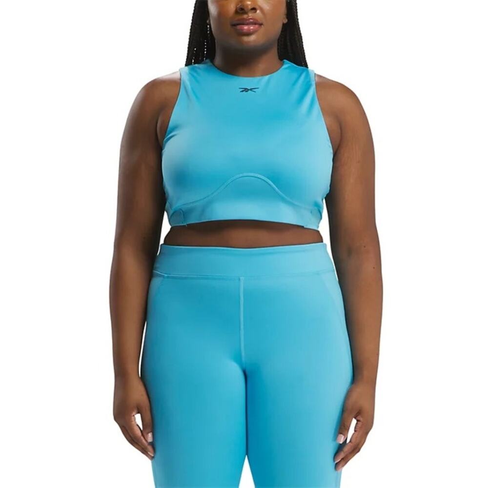 Reebok Women Plus Size Lux Contour Crop Top Sleeveless Size 2X/18-20W Bold Cyan